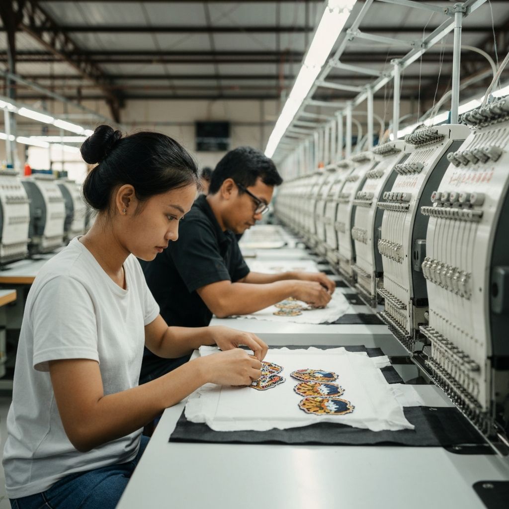 Fasilitas produksi RAJAWIN dengan mesin bordir modern untuk pembuatan patch custom
